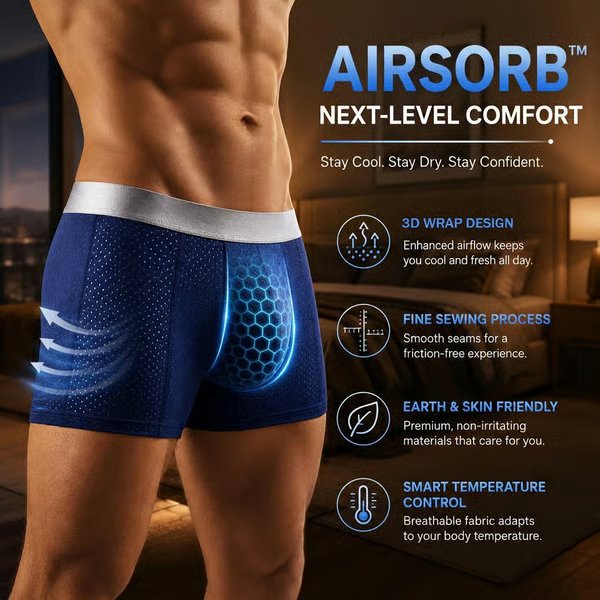 【6 darab】Több mint 45 000 termék eladt 2026-ban – HOT SALE AirSorbTM Premium férfi boxer rövidnadrág, kényelmes, IceSilk hálóból készült egész napra