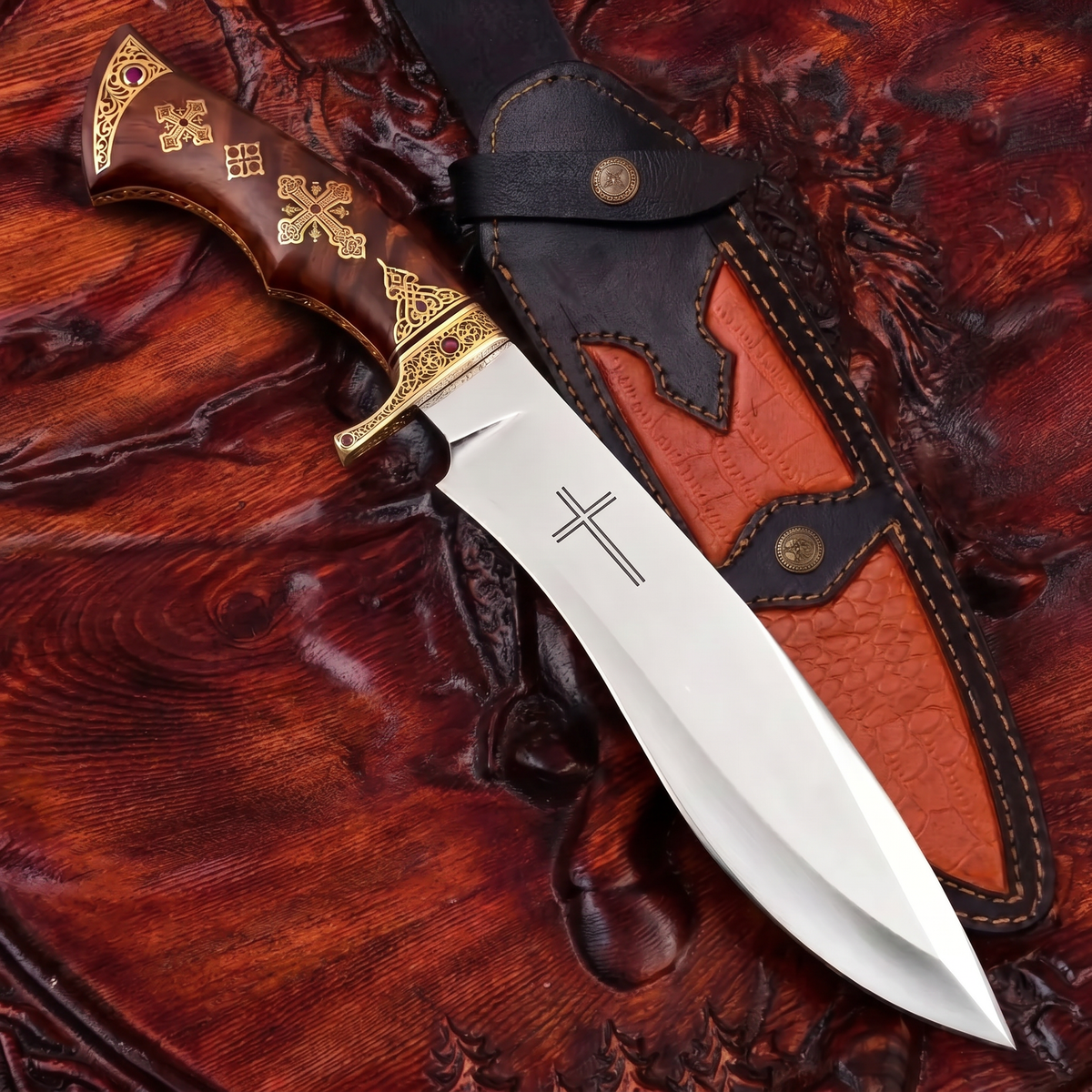 Kézzel készített D2 acél Bowie kés (15 hüvelyk) bőrtokkal